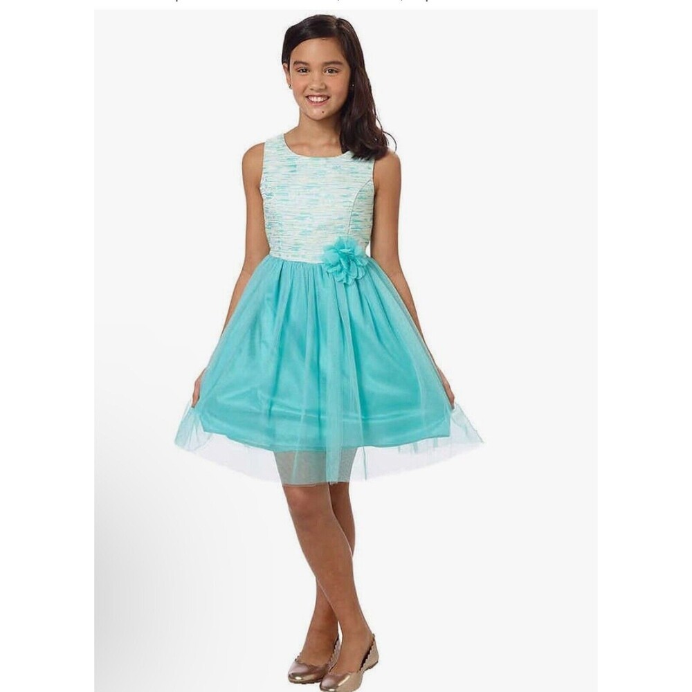 NWT Zunie Girls' 4 Special Occasion Dress Aqua Sleeveless NEW